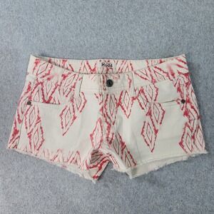 Mudd Diamond AOP Print Shorts Juniors‎ Size 29x2 White/Pink Raw Edge